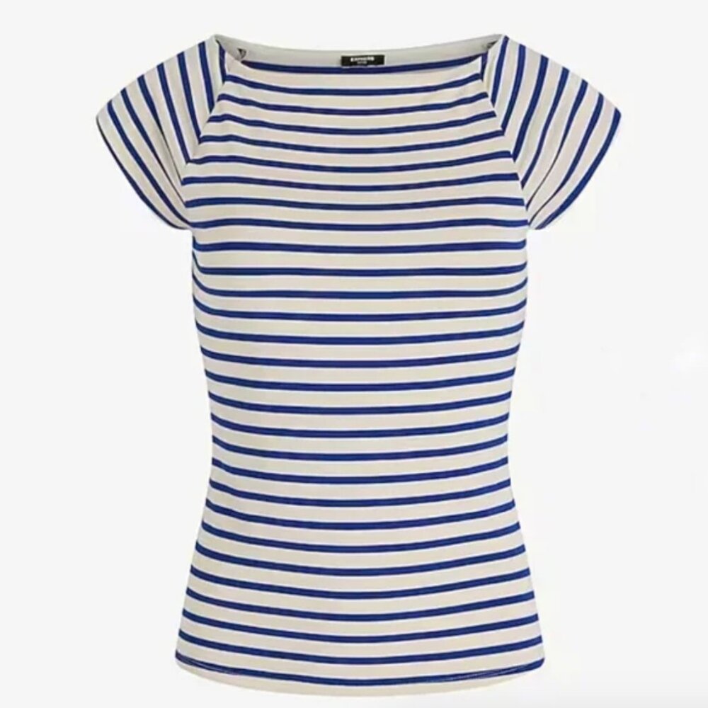 NWT • Express • fitted striped boat neck short sleeve top - Picture 4 of 9